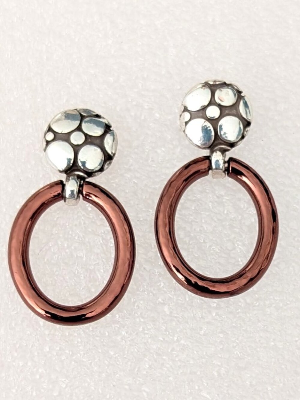 Silver tone and copper tone small door knocker earrings